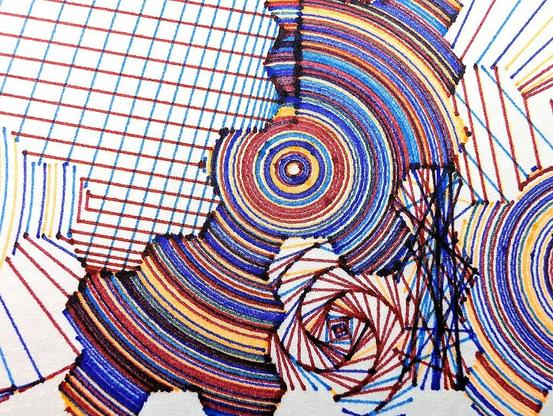 A deeply intricate pen plotter piece inspired by wave function collapse. Its dynamic, sweeping lines and swirling intersections echo the chaos of a mind struggling in the storm. The layers of lines symbolize descent, revealing the intricate, uncontrollable patterns of thought, emotion, and the universe. The artwork's abstract nature allows the viewer to feel the intensity of forces beyond control, blending physical and mental states into one visual narrative.