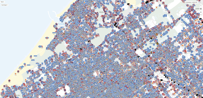 A map of The Hague showing a comical amount of traffic signs, obscuring everything else.