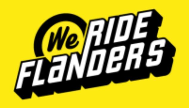 The logo for We Ride Flanders. The words are set against a yellow background.