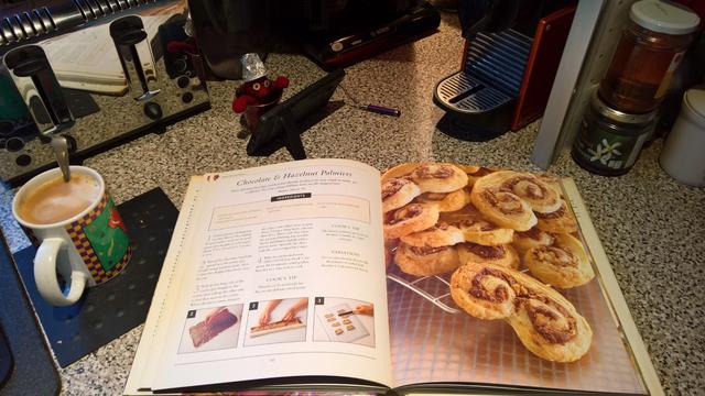 "What's Cooking Chocolate" by Jaqueline Bellafontaine (Published 1998) 

Chocolate And Hazelnut Palmiers