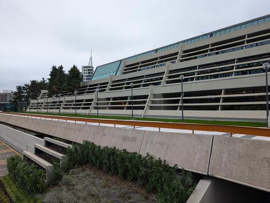 A socialist modernism building that looks like from the Bladerunner movie.
