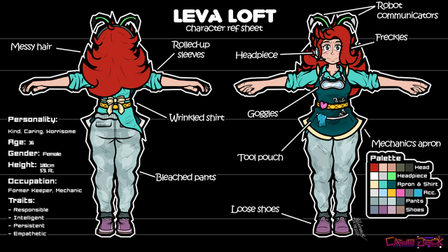 A reference sheet of Mom Leva, in present day.
