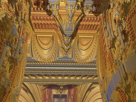 Something reminiscent of an elaborate ceiling built of straight edges and ellipsoidal arcs.