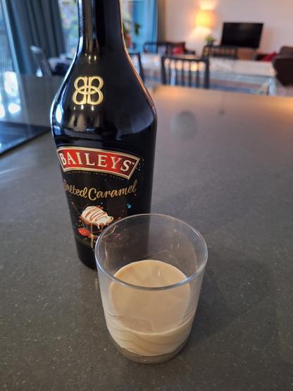 Bottle and glas with Baileys