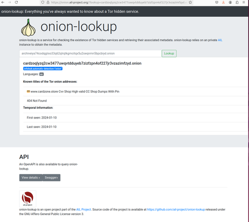 onion-lookup service screenshot available at https://onion.ail-project.org/