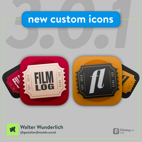 Two new custom Filmlog app icons from Walter Wunderlich.