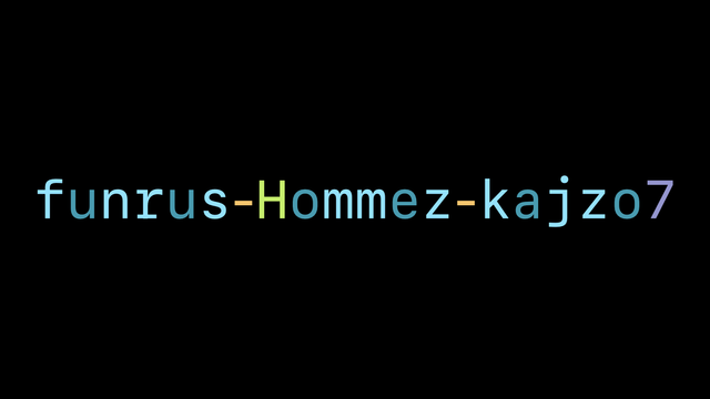 A password generated by Apple Passwords. It reads, “funrus-Hommez-kajzo7”. The various different character classes are highlighted in different colors.