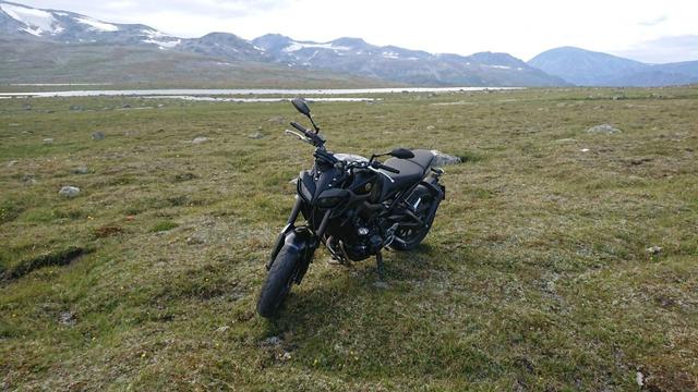MT-09 posing offroad on a mountain pass