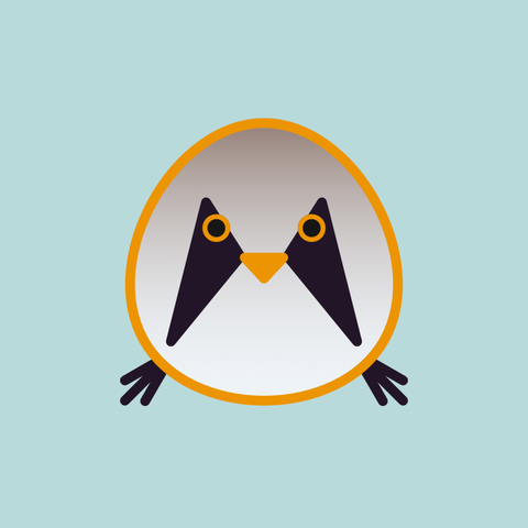 An illustration of a very round Bearded Reedling seen from the front, on a light blue background
