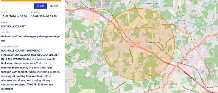 Warning for Shelter in Place in Conyers GA
