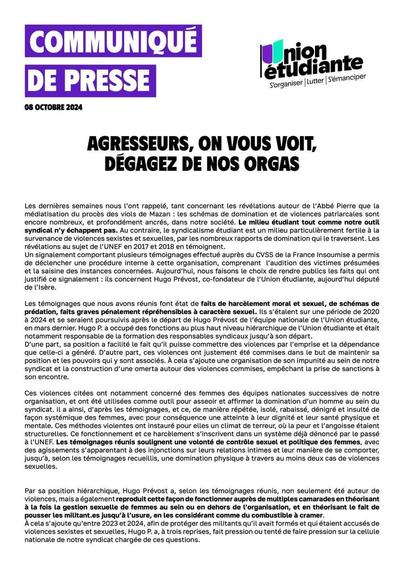 Communiqué de presse Union Etudiante 1/2