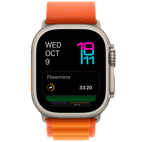 Flowmino time blocking and productivity live activity on the Apple Watch Ultra.