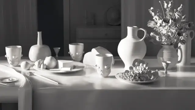 This is the same view as before but rendered with only white textures, as they are mostly seen while working in Blender.