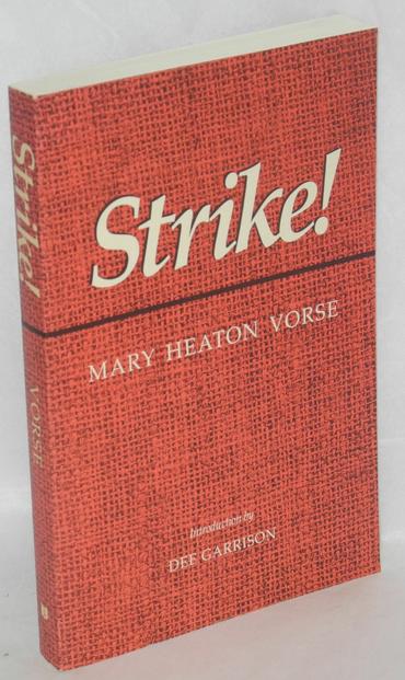 Cover of the novel, Strike!, by Mary Heaton Vorse, with white lettering on a red background.