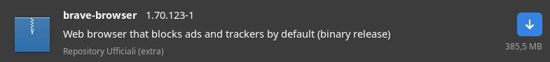 Brave broser package with a size of 385Mb