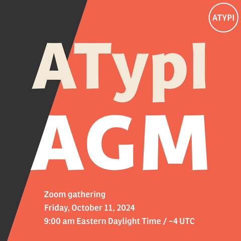 ATypI AGM white text on an orange and black background.