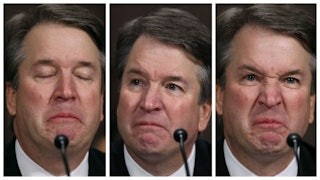 3 color photographs side-by-side showing the face of Brett Kavanaugh during his Senate hearing for a lifetime appointment to the US Supreme Court.
Kavanaugh lied and deflected during his testimony. An FBI investigation into his past simply stove-piped corroborating evidence about sexual assaults to the White House where it was buried or distorted.