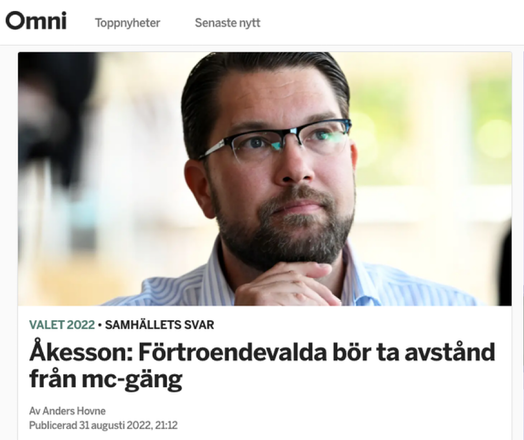 Åkesson: förtroendevalda bör ta avstånd från mc-gäng.