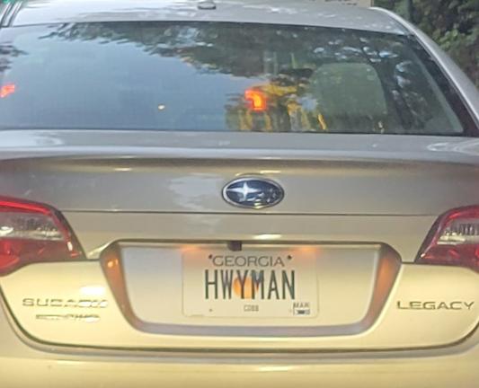 Custom license plate on car that says hwyman