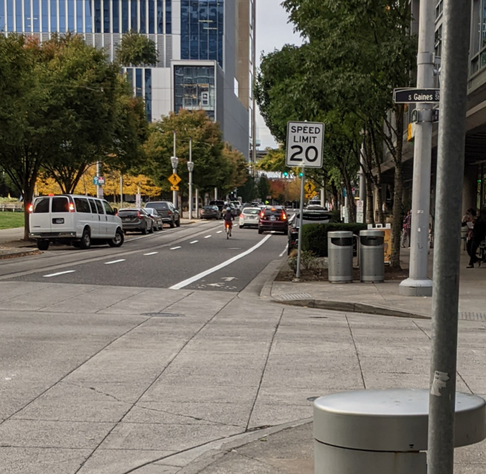 same person on a bike in the next block onward, confronted with yet another car parked in the bike lane, parking, etc