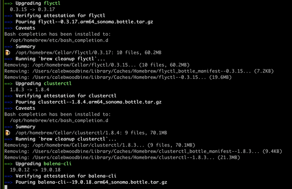 output of Brew upgrade, notably showing that build attestations are being verified on installation