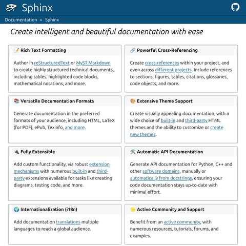 Sphinx home page screenshot