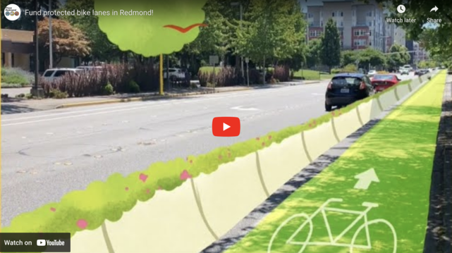 Video thumbnail showing a street with a protected green bike lane drawn onto it.