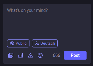Screenshot shows the number 666 as Mastodon post character limit.