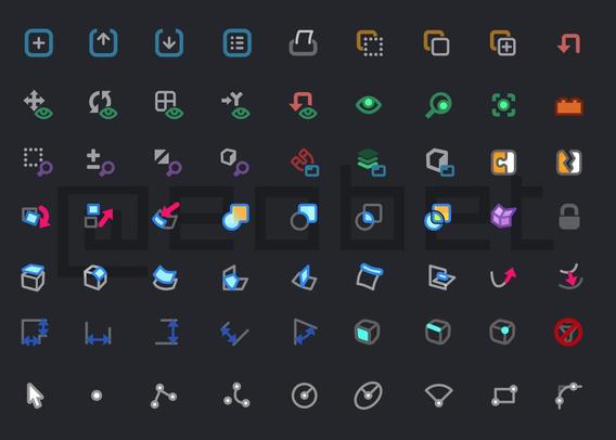 Some minimalistic but hopefully still friendly and readable dark mode icons for Rhino from McNeel.