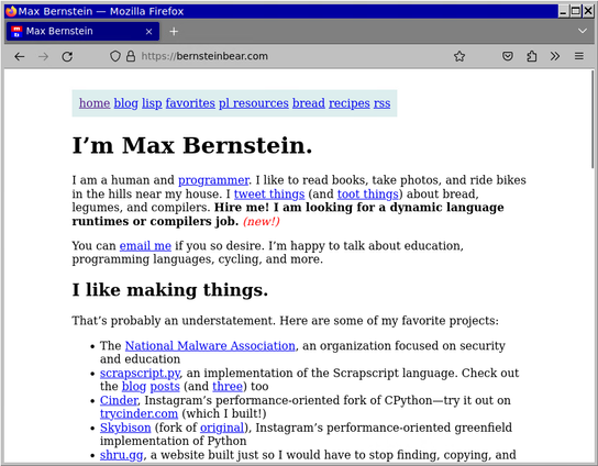 Screenshot of the website under bernsteinbear.com