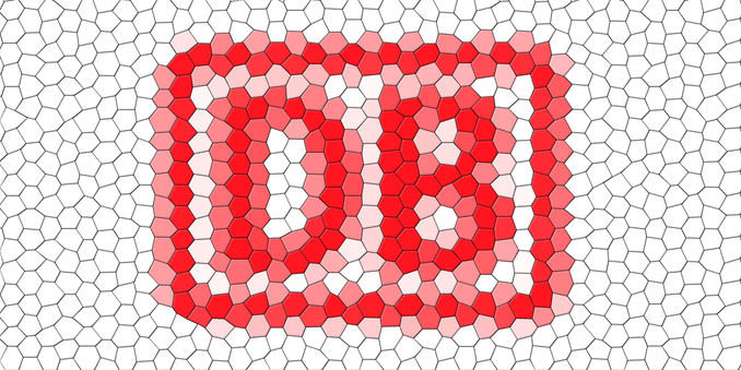 Das Logo der Deutschen Bahn, künstlerisch verfremdet durch eine Art Mosaik.