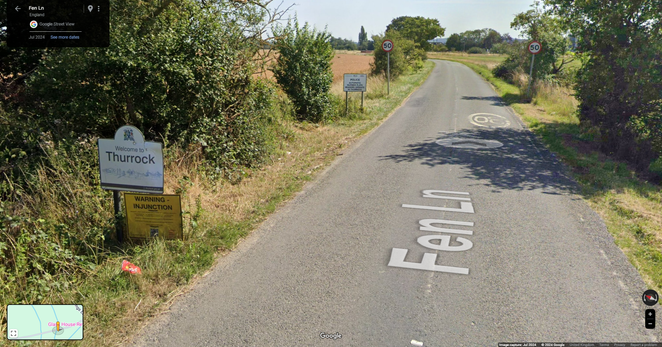 Fen Lane in North Ockendon at the border with East London and Essex
