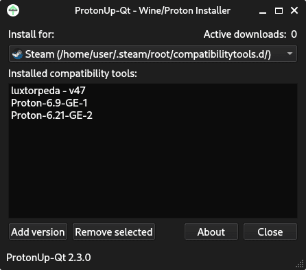 ProtonUp-Qt. The program window. The screenshot is taken from the official website