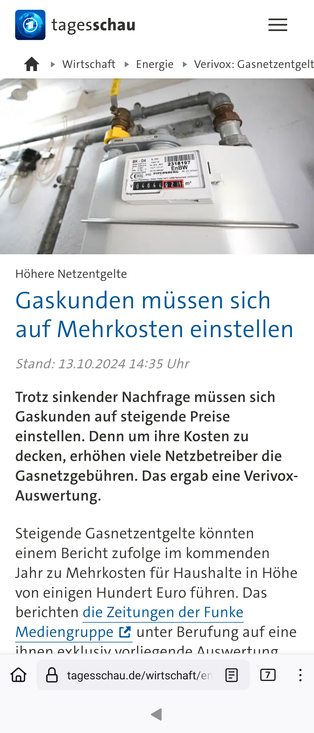 Screenshot von https://www.tagesschau.de/wirtschaft/energie/gas-netzentgelte-steigerung-100.html

Auf dem Bild ein Gaszähler mit Rohren und gelbem Absperrhahn.