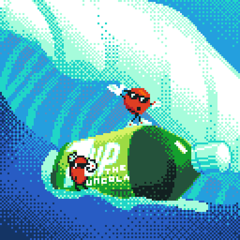 The 7-Up Cool Spot, surfing a 7-Up soda bottle