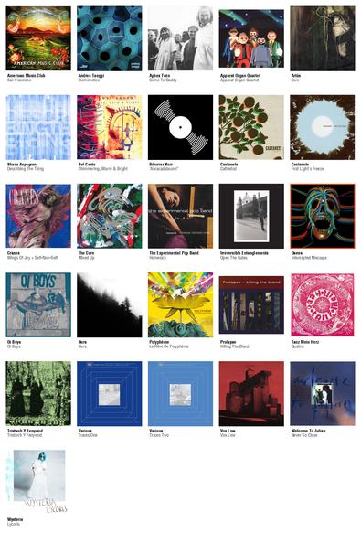 Collage des pochettes des albums de American Music Club (San Francisco), Andrea Taeggi (Biomimetics), Aphex Twin (Come To Daddy), Apparat Organ Quartet (Apparat Organ Quartet), Artús (Cerc), Shane Aspegren (Describing The Thing), Bel Canto (Shimmering, Warm & Bright), Bérurier Noir ("Abracadaboum!" [Edition 1983-2023]), Castanets (Cathedral), Castanets (First Light's Freeze), Cranes (Wings Of Joy + Self-Non-Self), The Cure (Mixed Up), The Experimental Pop Band (Homesick), Irreversible Entanglements (Open The Gates), Osees (Intercepted Message), Oi Boys (Oi Boys), Ours (Ours), Polyphème (Le Rêve De Polyphème), Prolapse (Killing The Bland), Tanz Mein Herz (Quattro), Tristwch Y Fenywod (Tristwch Y Fenywod), Various (Traces One), Various (Traces Two), Vox Low (Vox Low), Welcome To Julian (Never So Close), Wysteria (Lycoris)