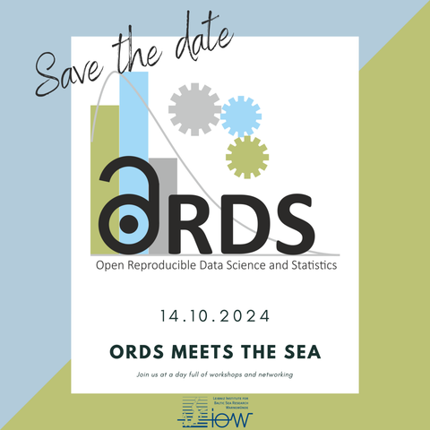 Announcement flyer for the ORDSMV workshop on geospatial data with the title "ORDS meets the sea".