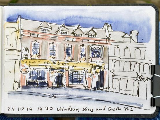 A coloured sketch of a curved building