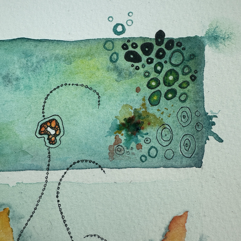 Blue/green part with black organic shapes