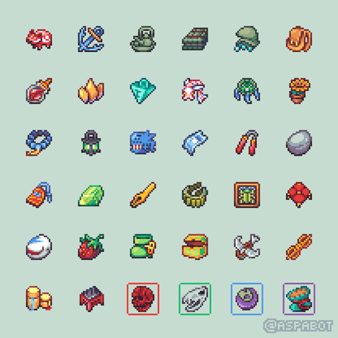 Common relics from Slay the Spire in pixel art
