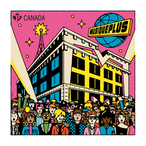 The booklet interior shows groups of four of each stamp, while the booklet back cover repeats the dynamic and dimensional colour blocks prominent in the design of this issue. The buildings that housed the stations are highly stylized to reflect art of the era.

Highly stylized buildings featuring sharp edges and bright pink/yellow and contrasting blue/yellow/light brown colours are present on the stamp face.
