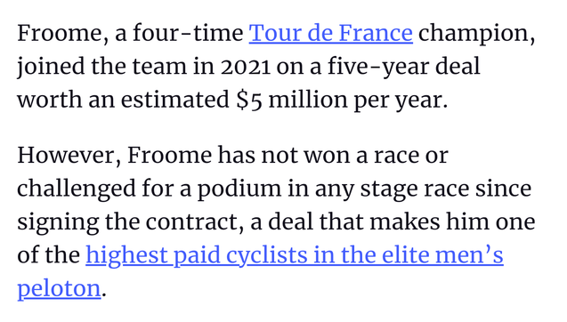 Froomedog signed a 5 year deal for what is thought to be $5m per year