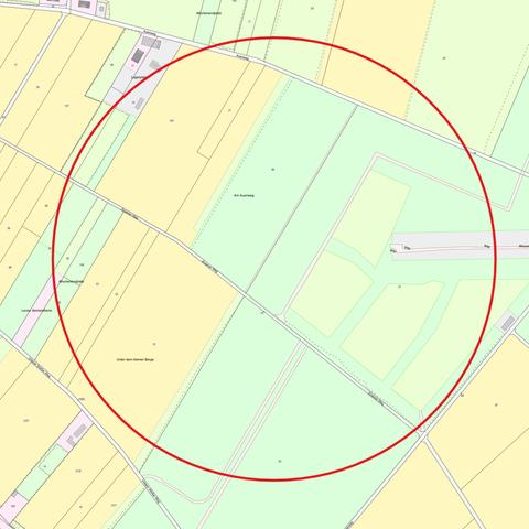 Auf dem Bild ist ein Gefahrenbereich auf einer Karte zu sehen. Die Karte zeigt einen Teil von Köln-Weiß.