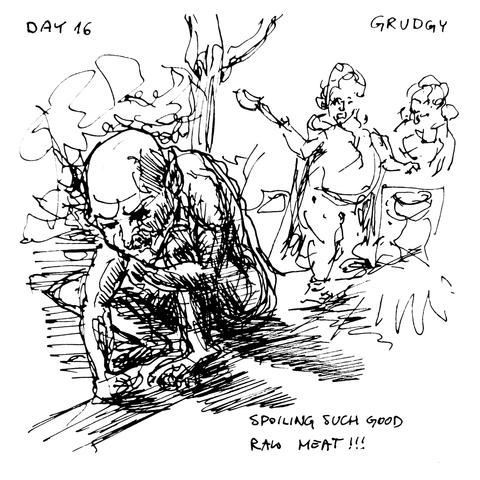 Ink sketch of Gollum, Sam and Frodo in Ithilien
