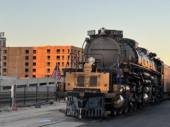 The front of the Union Pacific Big Boy steam train sitting at Union Station in Kansas City Missouri today.