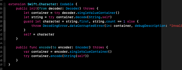 A Swift extension conforming Character to Codable.