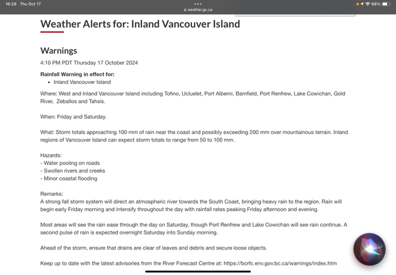 A screenshot of the weather alert
