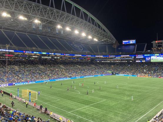Nighttime soccer game at the big stadium
In Seattle.