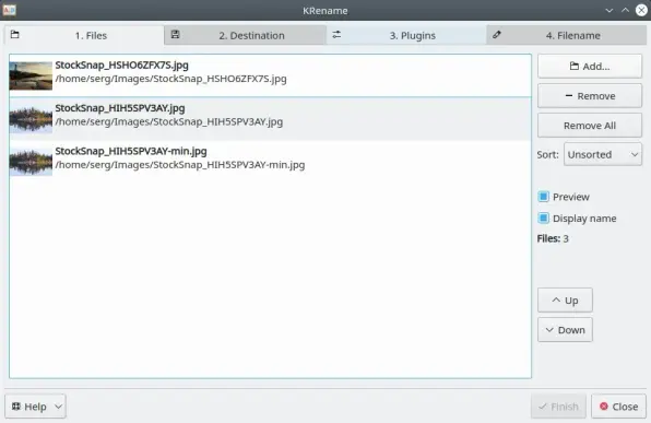KRename. Added files to rename