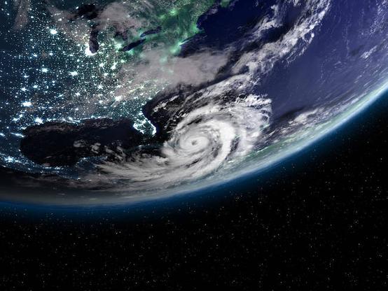 Drawing of a hurricane approaching US East Coast